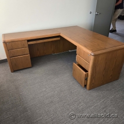L Suite Office Desk w/ Drawer Storage, Keyboard Tray